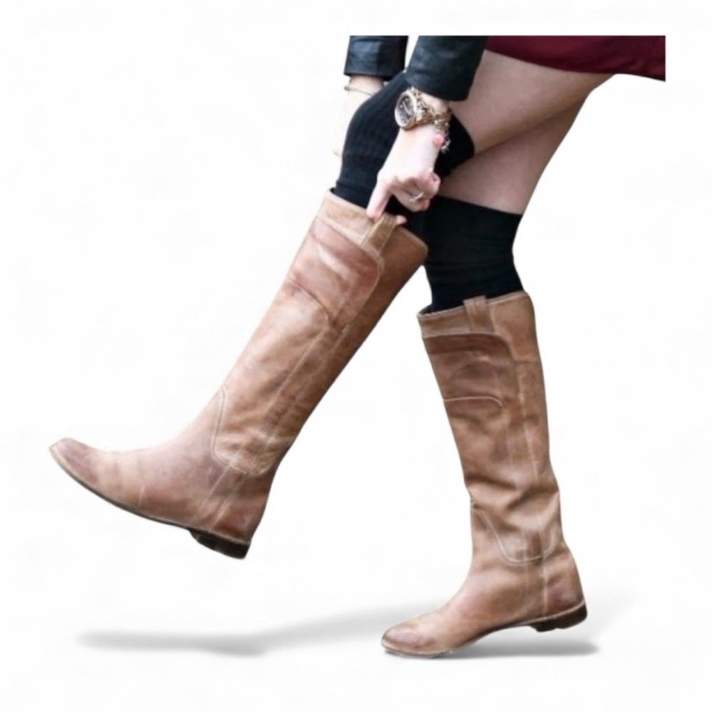 Women's Frye Paige Tall Riding Boots in a distressed tan/brown leather- Size 7
